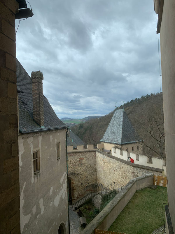 A view of a castle from a balcony