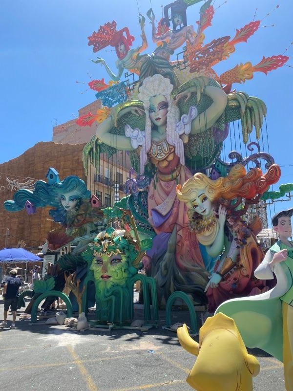 Large vibrant statue from the Hogueros festival