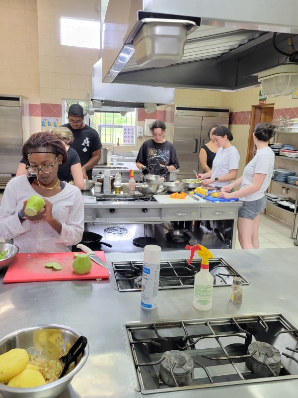 Study abroad students during cooking class
