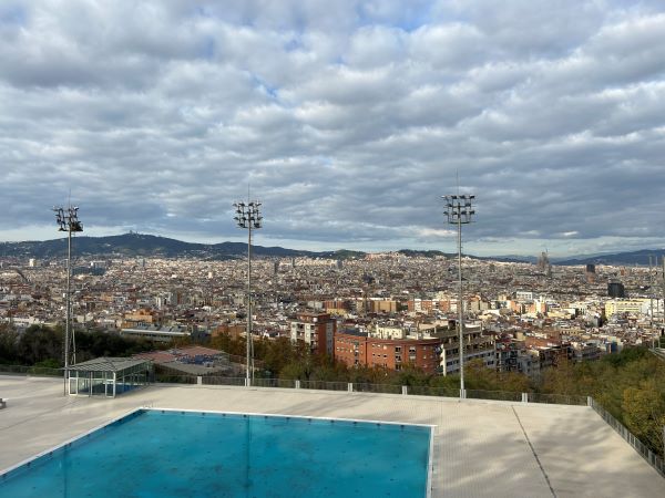 Photo of Olympic diving pool with a view of Barcelona 