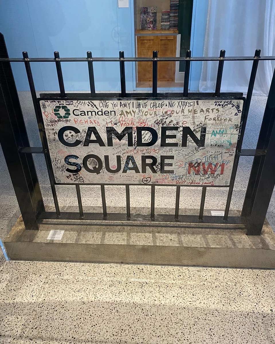 Sign for Camden Square covered in handwritten graffiti