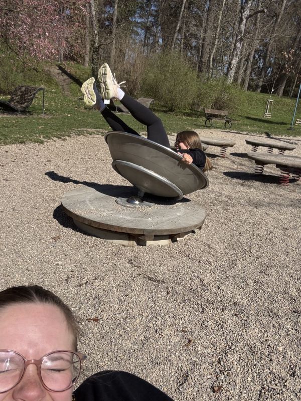 Selfie of two study abroad students playing on playground