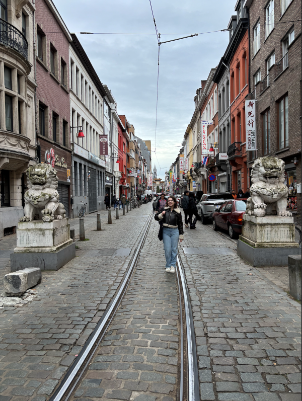 Study abroad student posing for photo in Chinatown 