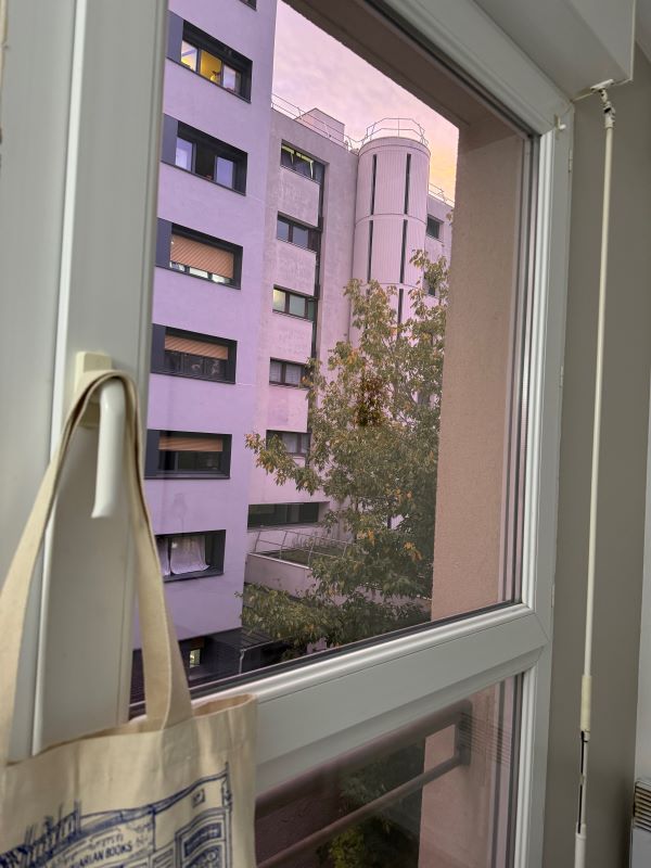 Image of studio window with the sky peaking through
