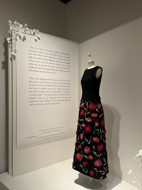 Black floral dress on display at museum