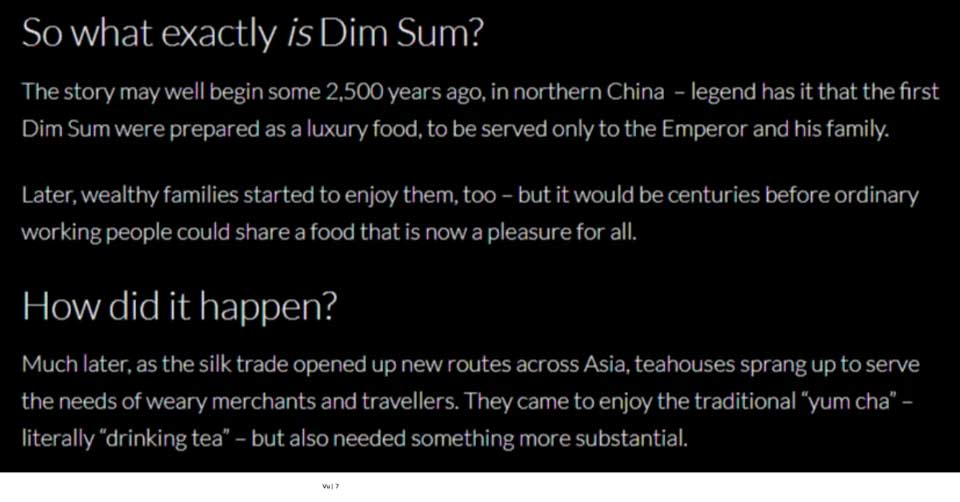 Definition of Dim Sum from Orient London's Website