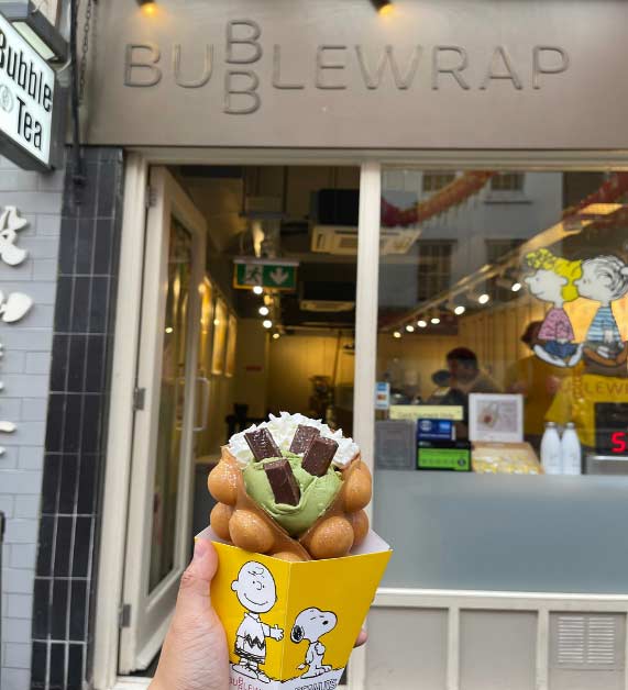 Bubble Wrap gelato in a handheld waffle cone