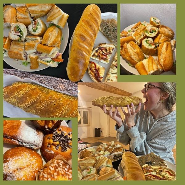 Collage of all the sandwiches, pastries, and bread that study abroad student received from Too Good to Go