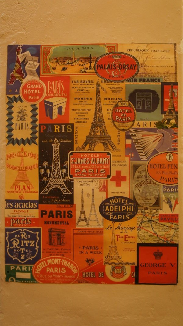 A colorful collage of photos and images, all revolving around the theme of Paris and especially featuring the Eiffel Tower