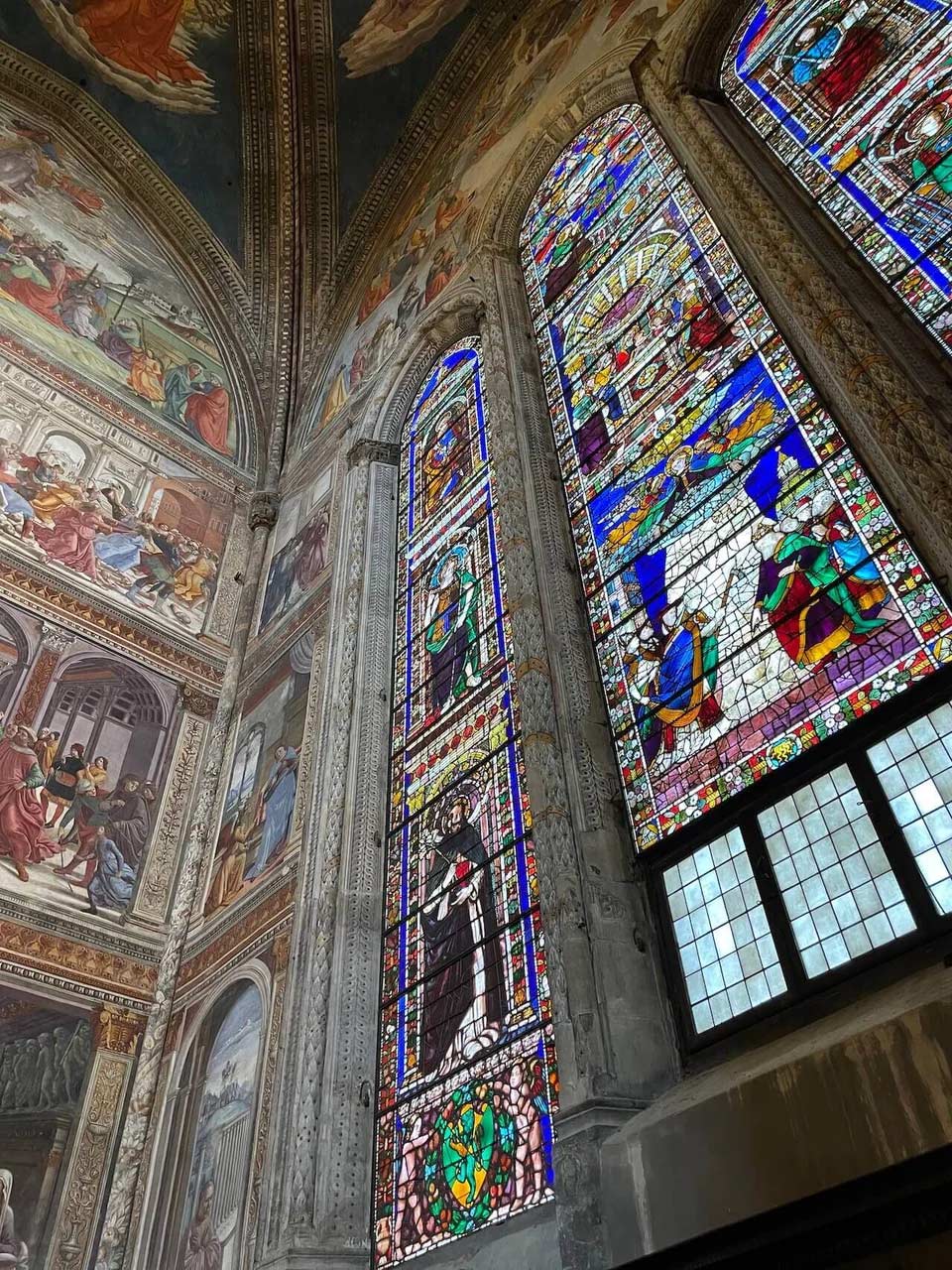 Stained glass art from inside the Santa Maria Novella in Florence, Italy
