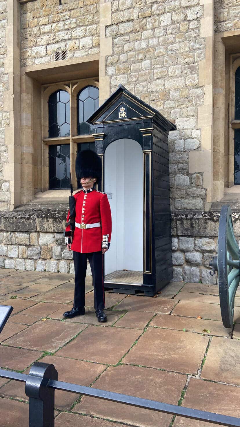 A Royal Guard outside of the Crown Jewels building