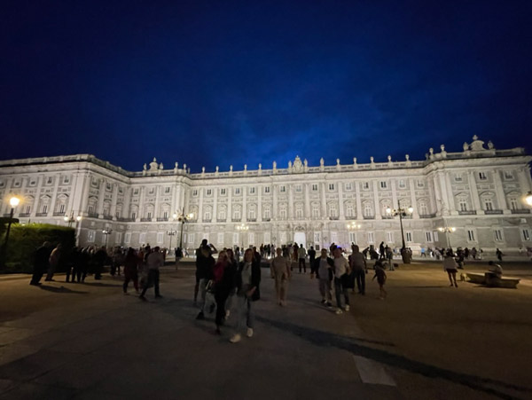 a royal palace at night