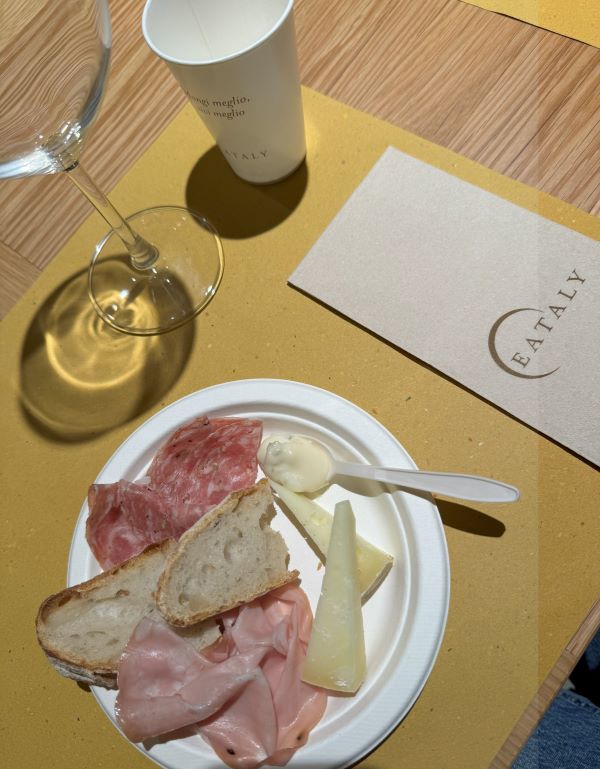 Plated cheese and meat appetizer