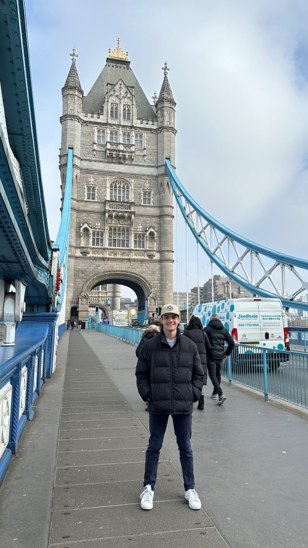 Photo of study abroad student standing on the London Bridge