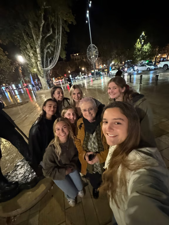 Selfie of study abroad students with their professor