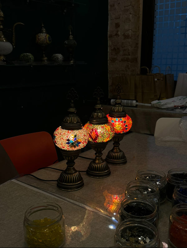 A group of lamps on a table