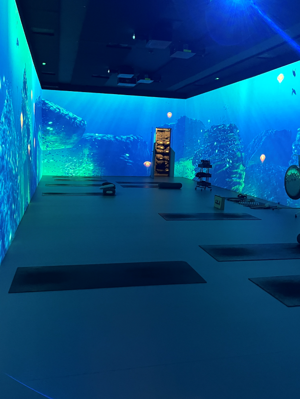 Ambient room with walls replicating aquarium 