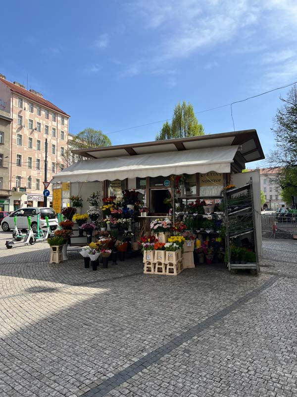 A flower stand outside