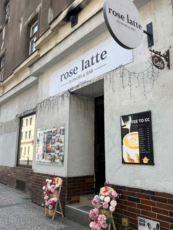 Exterior photo of Rose Latte Cafe in Prague.