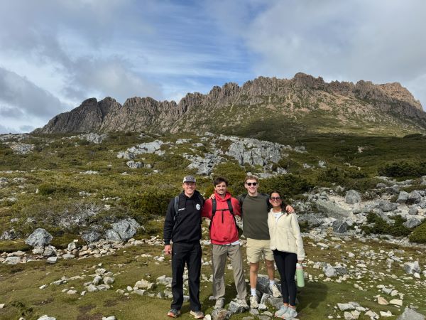 Photo of four study abroad students on cradle mountain