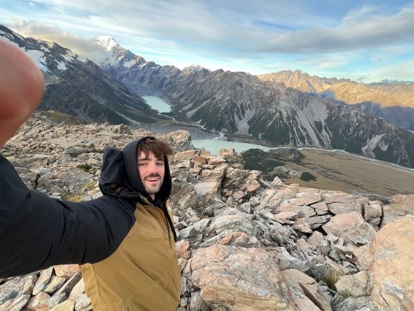 Selfie of study abroad student on Mt. Cook summit