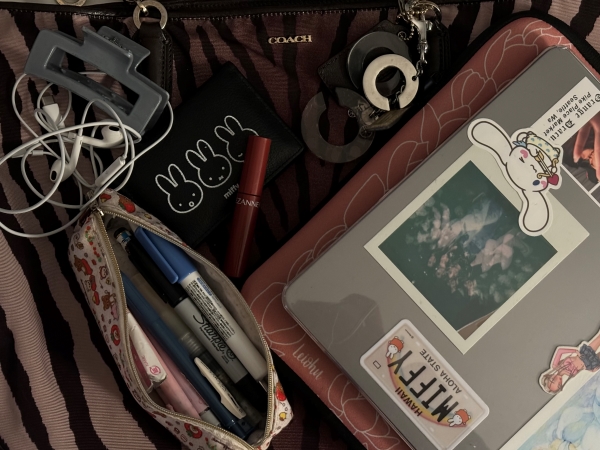 Study abroad student's bag with everything inside