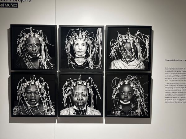 Black and white photos on display