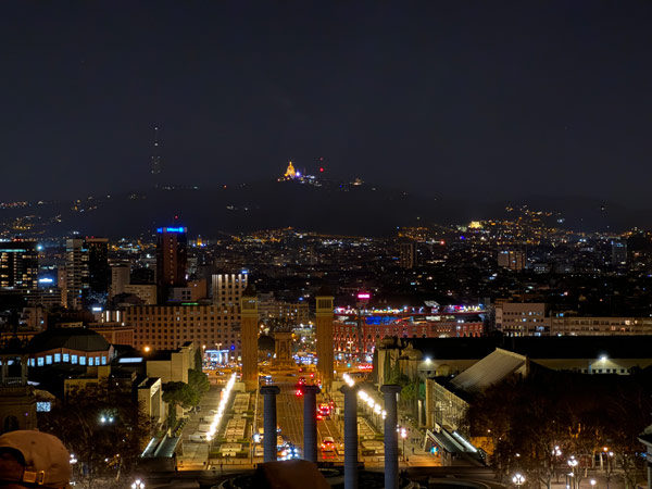 Nighttime view of Barcelona from the top of Museu Nacional d'Art de Catalunya