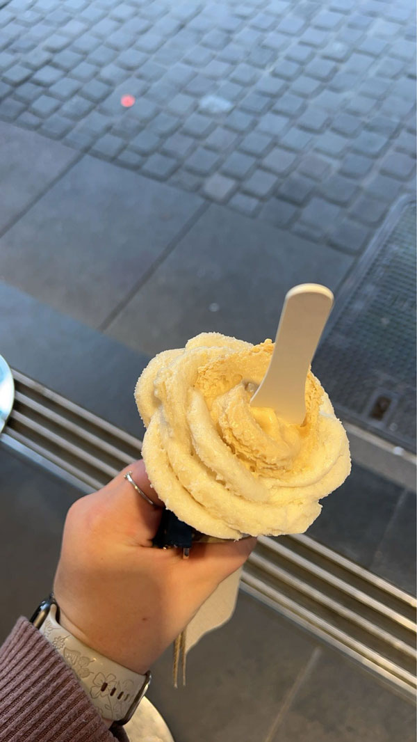 Study abroad student holding gelato