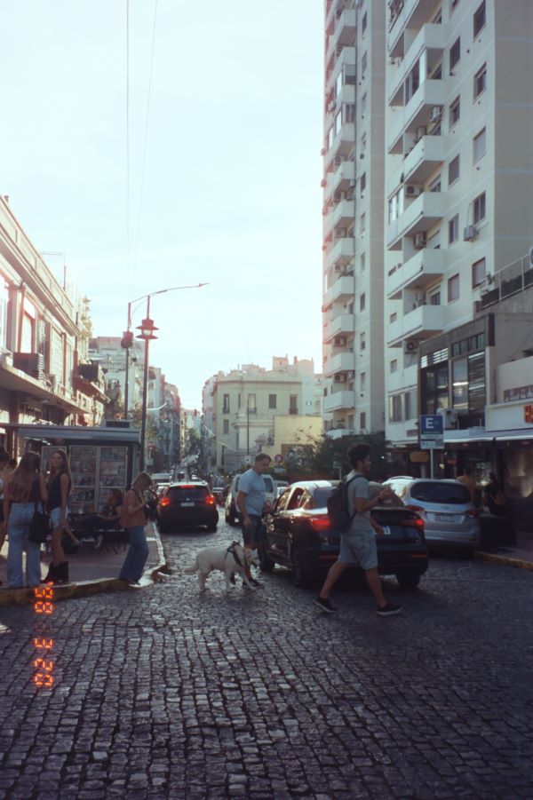 Film photo of busy street in San Telmo