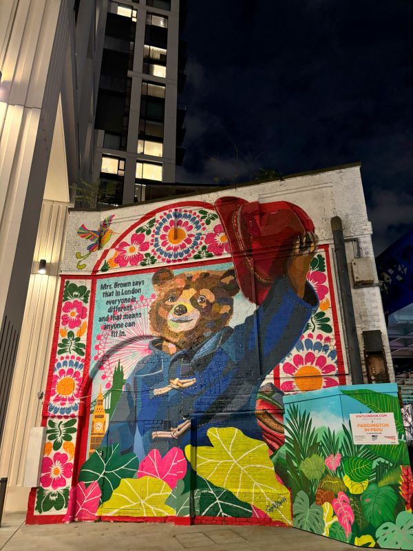 Photo of Paddington Bear mural with bright colors