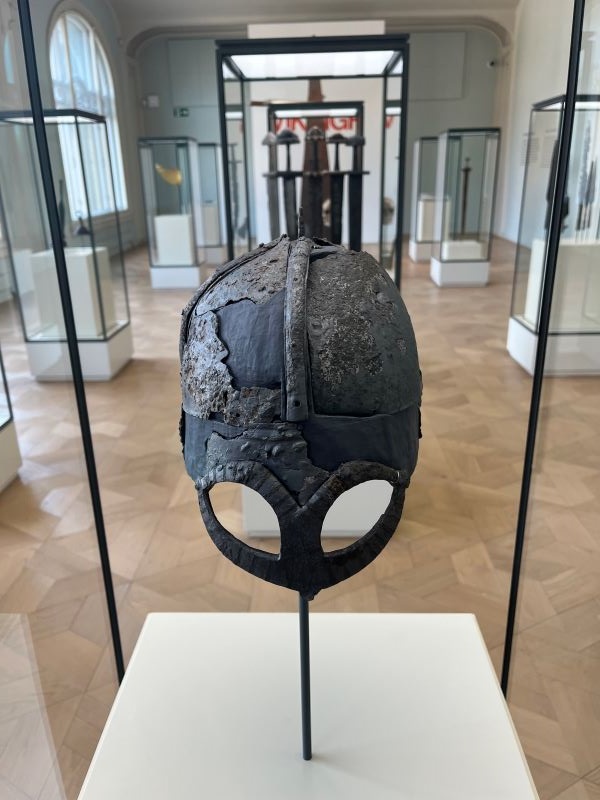Viking mask on display in museum