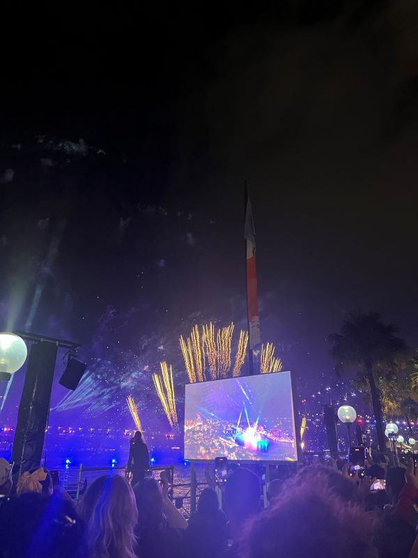 Fireworks going off in Sydney Harbor