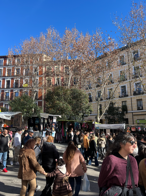 People shopping around at El Rastro Market