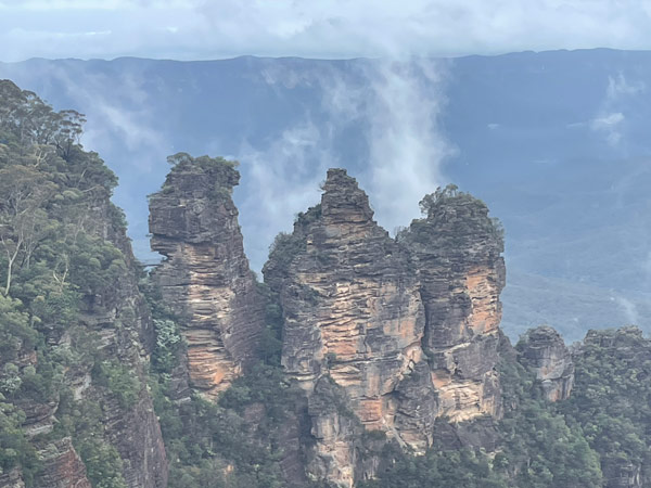 Three tall mountain structures as seen from high above