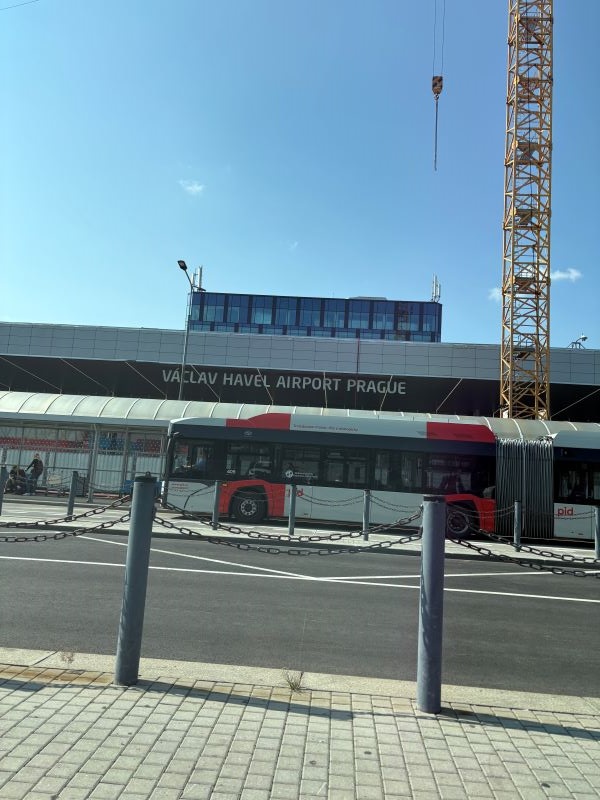 Front of Prague aiport with public transport