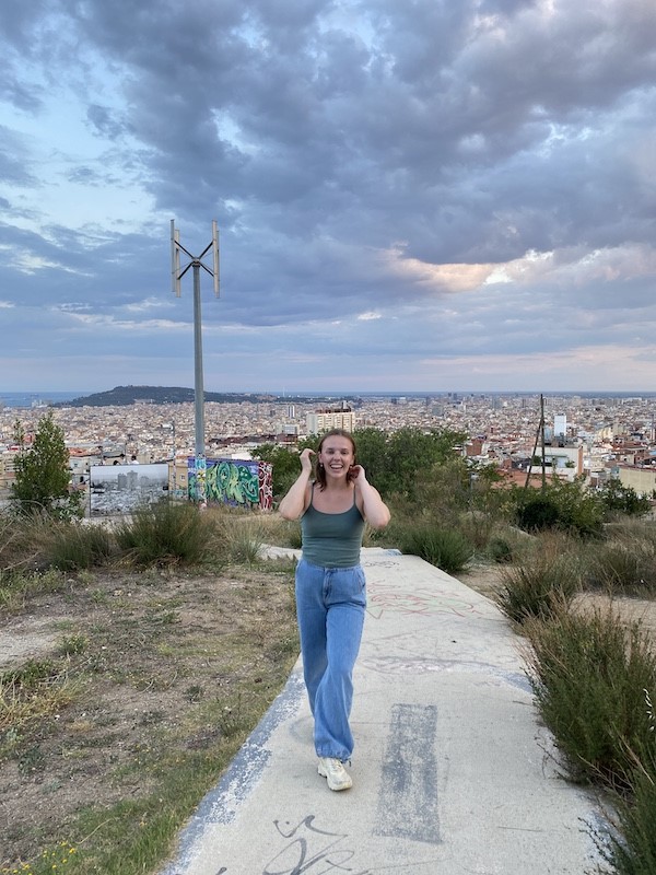 person smiling at lookout in Barcelona