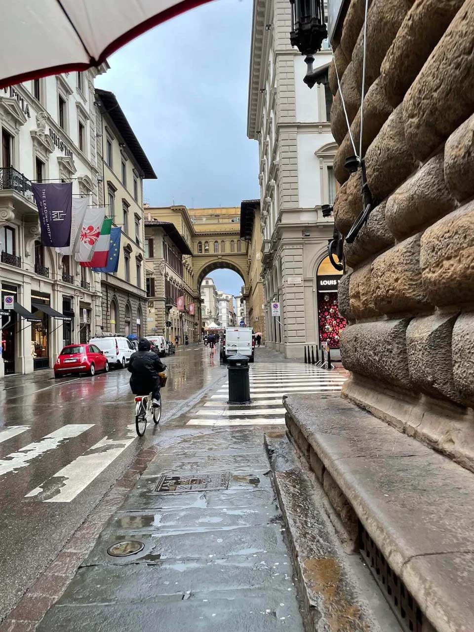 A rainy day on the streets of Florence, Italy