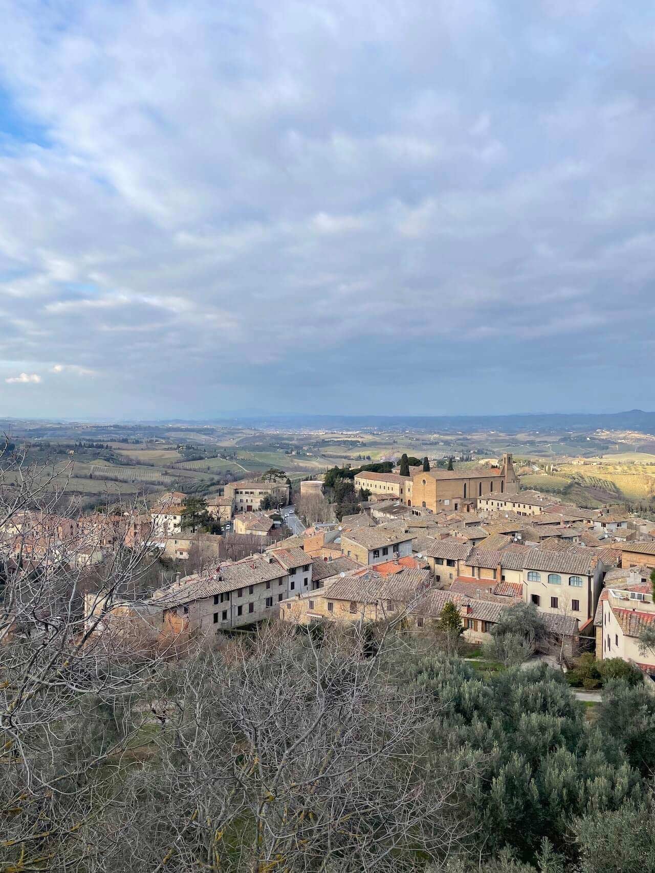 A view above the homes and greenery in San Gimignano in Italy