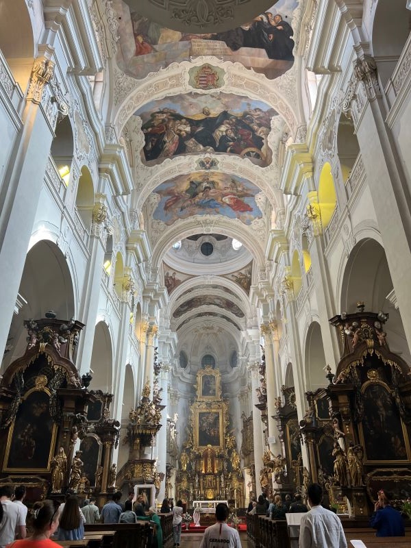 Photo from inside St. Thomas Church with beautifully painted ceilings