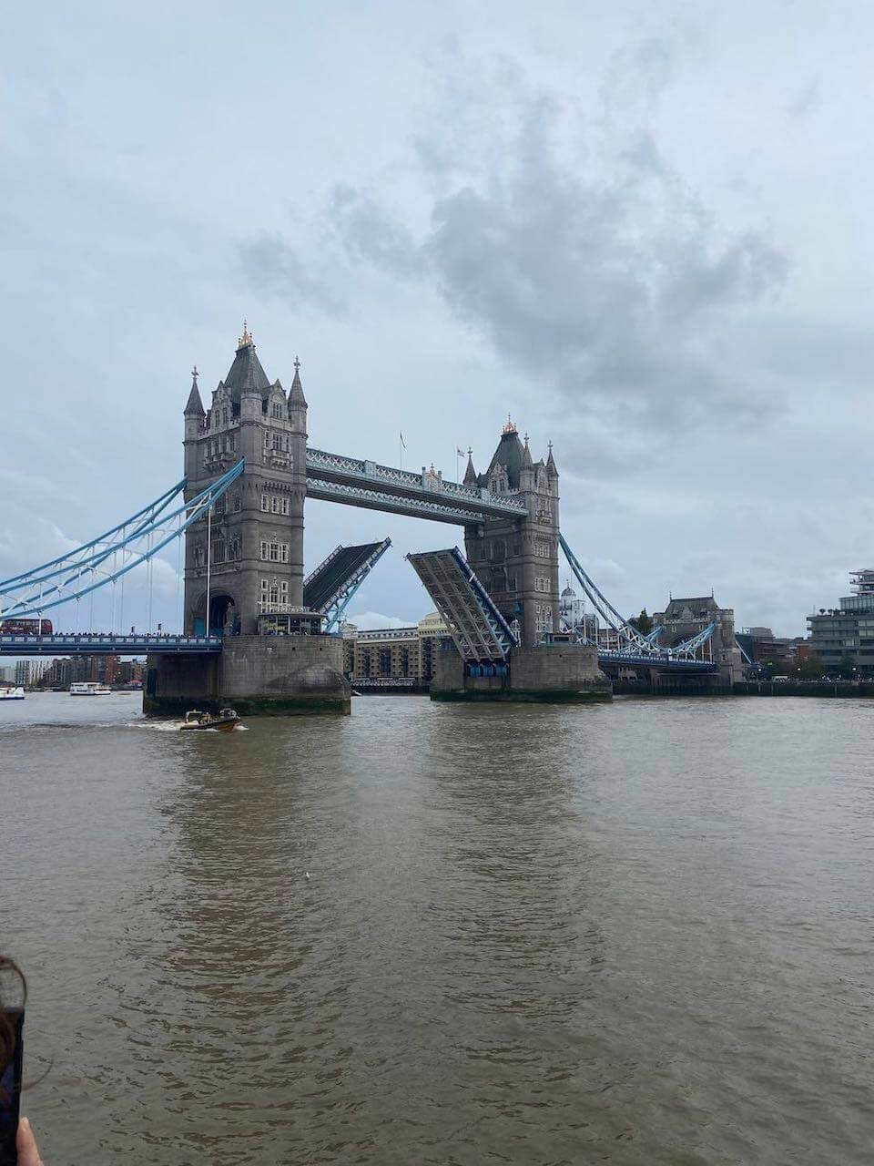 Tower Bridge opening for boats to pass through