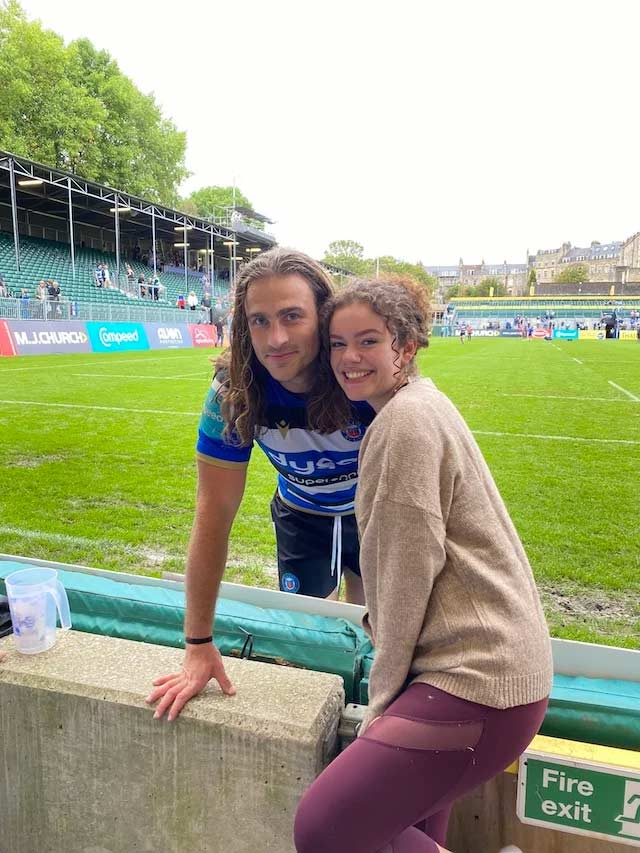 With one of the Bath rugby players, Max Clark, after the match
