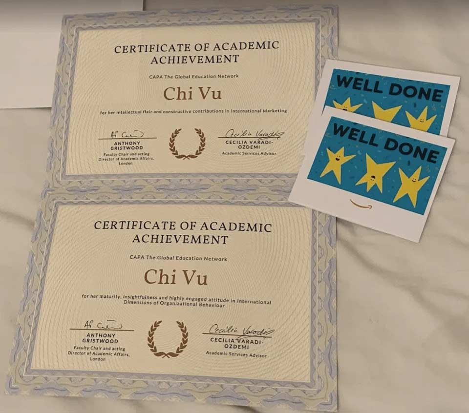 Certificate of Academic Achievement from CEA CAPA