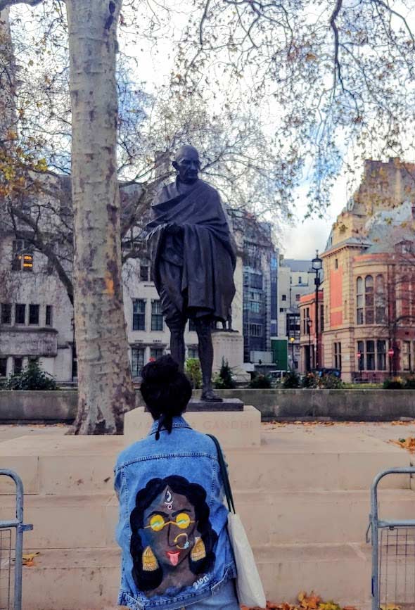 StudyAbroad_London_Fall_2019_Uma_Balaji_Uma_in_front_of_Gandhi_Statue