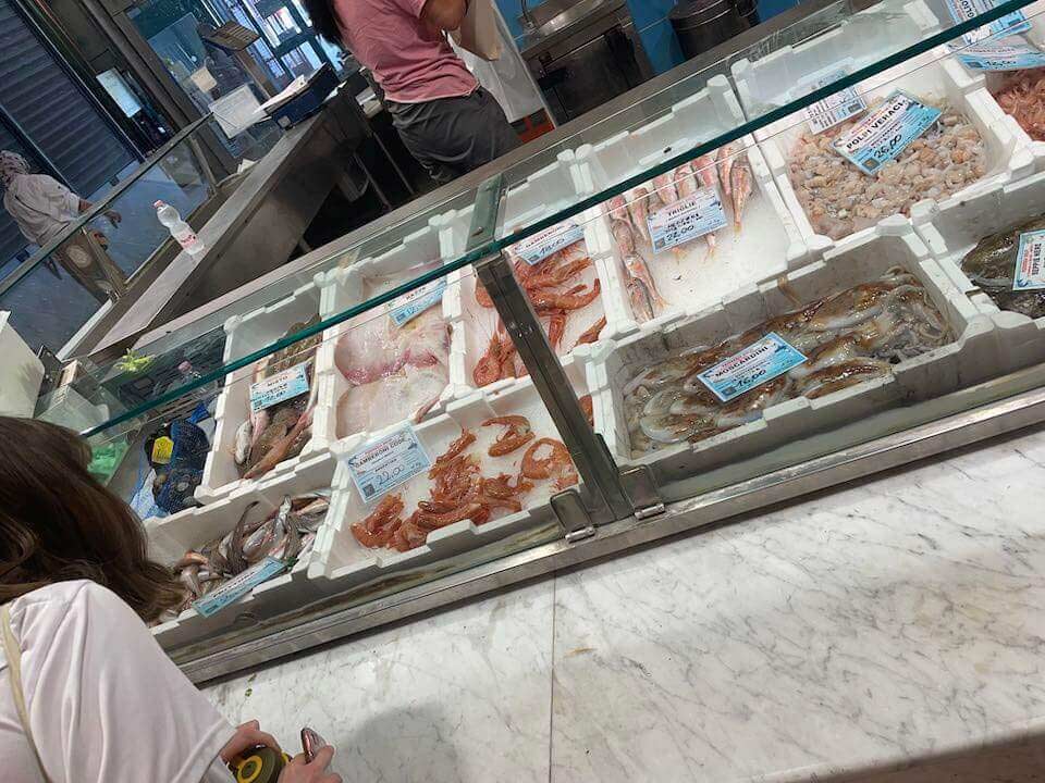 Fresh fish selection at Mercato Centrale in Florence, Italy