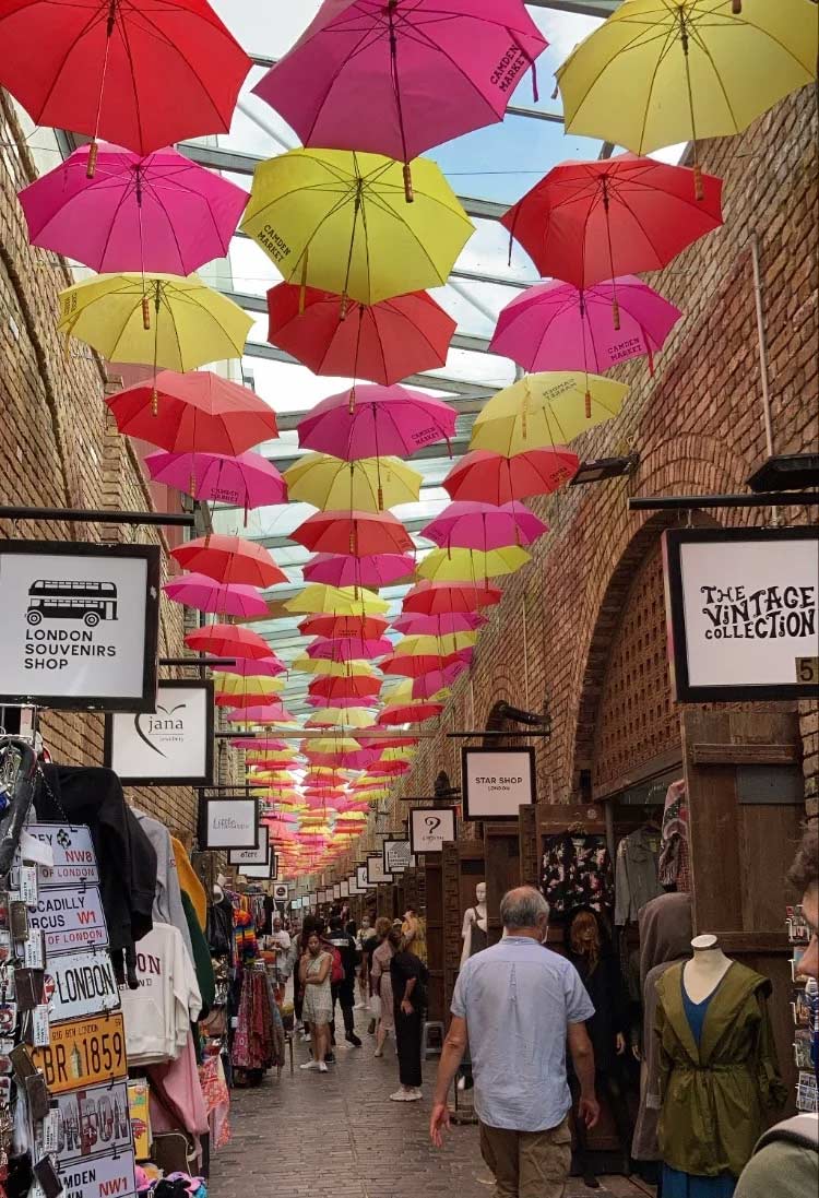 The umbrella ceiling in Camden Market.