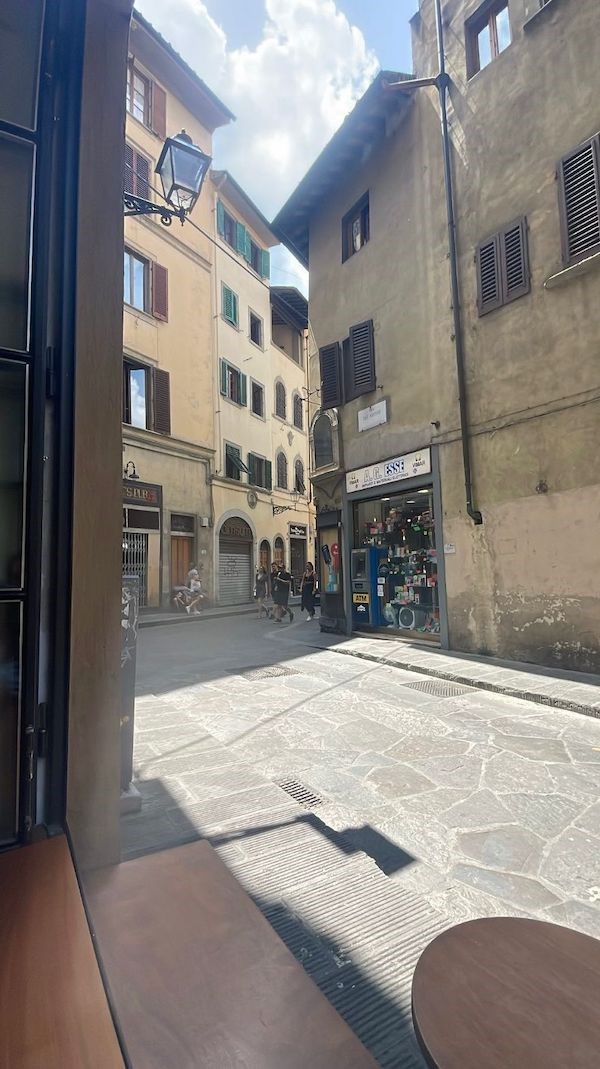 view of Italian streets from coffee shop window