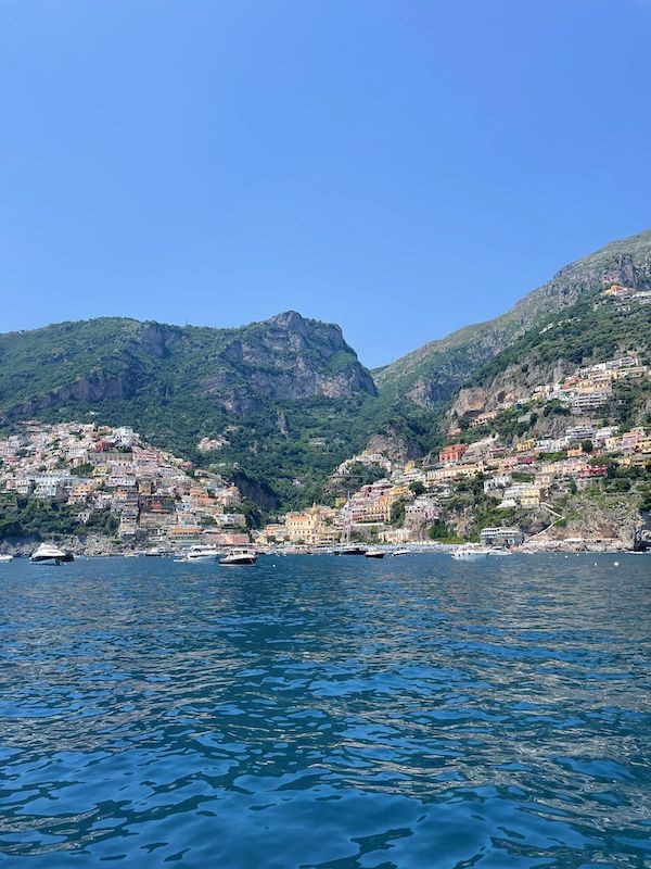 A view of Positano and the hills from the water.