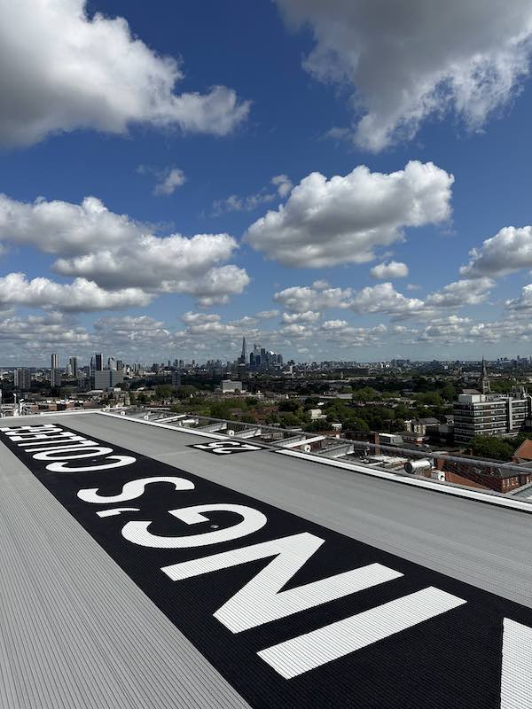 View of London skyline from hospital helipad.