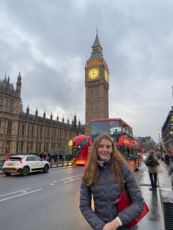 a study abroad student in front of Big Ben in London